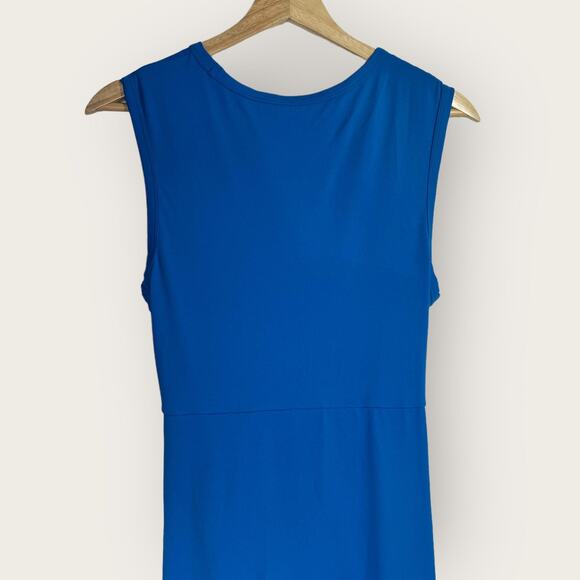Halara Cut Out Bodycon Midi Dress | Large | Blue High Neck Leg Slit Drawstring - Picture 6 of 9